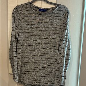 Gray and Black Striped Long Sleeve Top